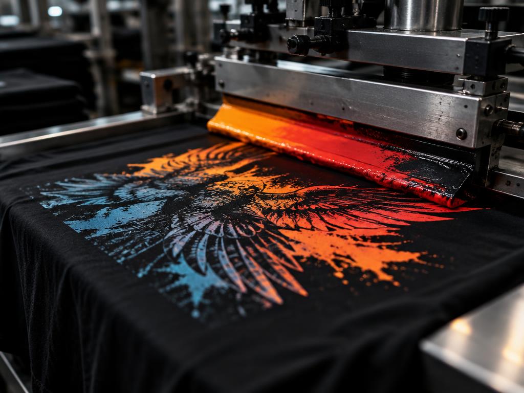 Custom apparel printing in progress